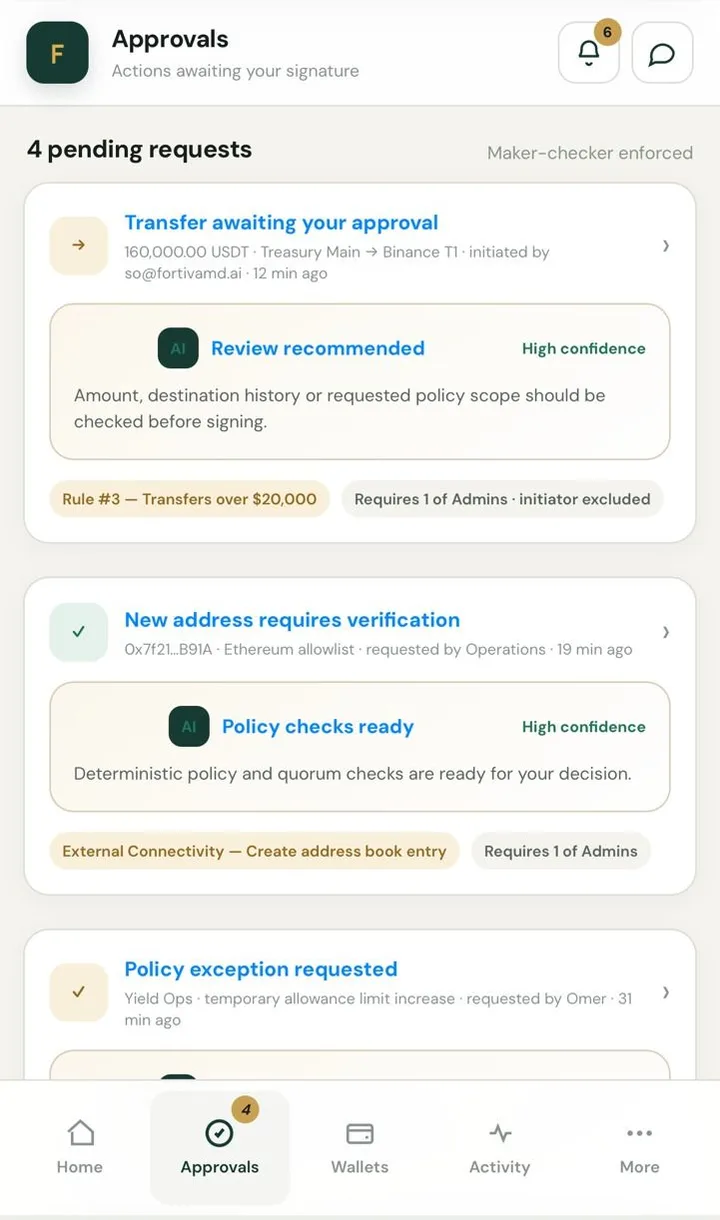 Fortiva mobile transaction approval workflow