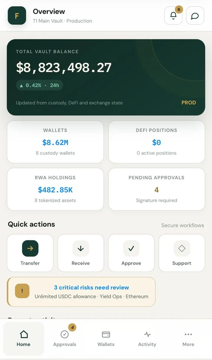 Fortiva mobile portfolio overview with balances and quick actions